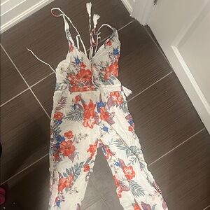 Mustard Seed Floral Jumpsuit - White and Red